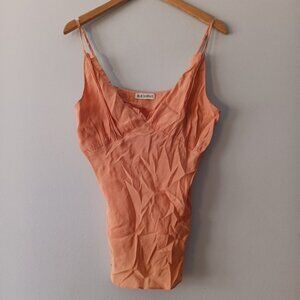 Rue Sophie Peach Satin V Neck Cami Tank Top Adjustable Strap M